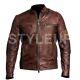 Men's Classic Vintage Cafe Racer Style Distress Brown Biker Real Leather Jacket