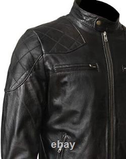 Men's David Beckham Leather Biker Jacket Vintage Motorcycle Jacket Real Leather