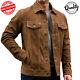 Men's Genuine Brown Suede Leather Trucker Jacket Classic Vintage Style Fashion