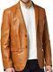 Men's Tan Brown Genuine Sheepskin Leather Vintage Blazer Jacket