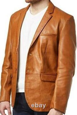 Men's Tan Brown Genuine Sheepskin Leather Vintage Blazer jacket