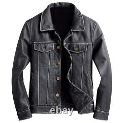 Men's Trucker Western Style Cafe Racer Slimfit Designer Leather Jacket