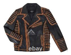 Men's Vintage Rust Effect Biker Inspired Leather Fashion Star Jacket Cary Grant