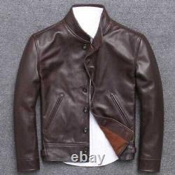 Mens Brown Biker Bomber Motorcycle Distress Vintage Real Lambskin Leather Jacket