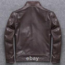 Mens Brown Biker Bomber Motorcycle Distress Vintage Real Lambskin Leather Jacket