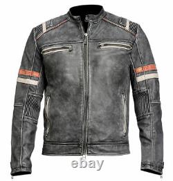 Mens Cafe Racer Retro Vintage Motorcycle Leather Genuine Real Jacket