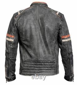 Mens Cafe Racer Retro Vintage Motorcycle Leather Genuine Real Jacket