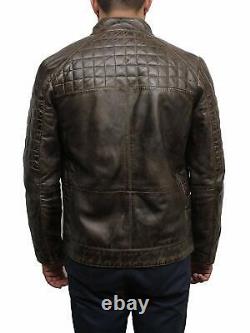 Mens Genuine Leather Biker Jacket Vintage Distressed Cafe Racer Designer Brown