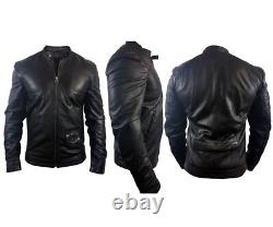 Mens Leather Jacket Real Genuine Vintage Black Slim Fit Designer Biker