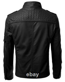 Mens Retro Vintage Cafe Racer Black Genuine Leather Slim Fit Real Biker Jacket