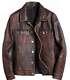 Mens Slim Fit Style Bomber Biker Real Vintage Leather Brown Jean Jacket Nfs 570