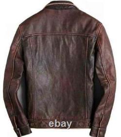 Mens Slim fit Style Bomber Biker Real Vintage Leather Brown Jean Jacket NFS 570