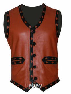 Mens The Warriors Cosplay Swan Michael Beck Vintage Biker Style Leather Vest