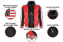 Mens USA American Flag 90's Bomber Vintage Leather Jacket Motorbike Style Jacket