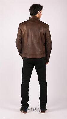 Mens Vintage Antique Brown Biker Style Real Leather Jacket Retro Casual Design