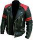 Mens Vintage Classic Brando Design Black & Red Genuine Real Leather Jacket