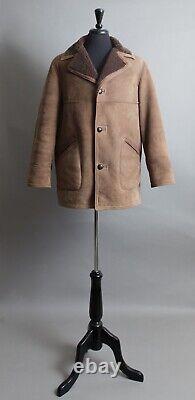 Mens Vintage Sheepskin Coat 1970s Long Brown Size Medium 42R