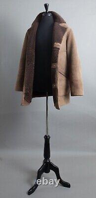 Mens Vintage Sheepskin Coat 1970s Long Brown Size Medium 42R