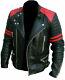Mens Leather Jacket Biker Style Moto Classic Design Red And Black Vintage Jacket