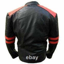 Mens leather Jacket Biker Style Moto Classic Design Red and Black Vintage Jacket