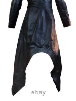 Nasrani Womens Style Long Coat Real Leather Fashion Designer Vintage Black Coat