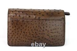 Ostrich Skin Brown Leather Clutch Bag HandBag Accessories Purse Vintage Good