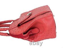 Ostrich Skin Leather Hand Bag Ladies Tote Bag Shoulder Bag Red Used Vintage