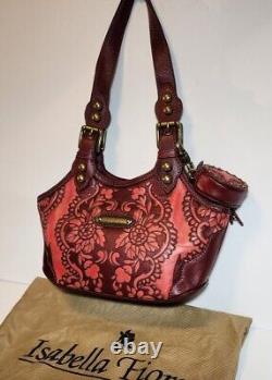 RARE ISABELLA FIORE RED BAROCCO LEATHER APPLIQUE HANDBAG WithCOIN PURSE NWOT$595
