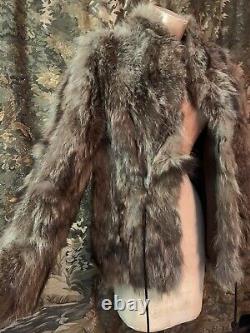 RARE Vintage 70s bohemian genuine raccoon fur luxury jacket coat unisex designer