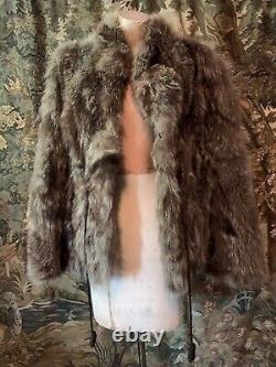 RARE Vintage 70s bohemian genuine raccoon fur luxury jacket coat unisex designer