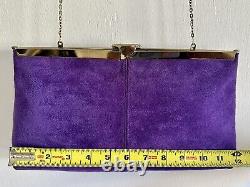 RARE Vintage Etra Genuine Leather Purple Clutch Crossbody Purse with Gold Chain