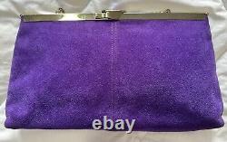 RARE Vintage Etra Genuine Leather Purple Clutch Crossbody Purse with Gold Chain