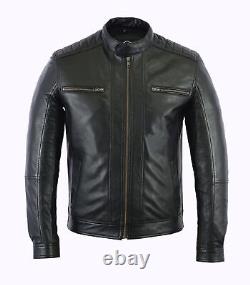 Real Leather Biker Style Fashion Jacket With Design On Shoulder Top Grain