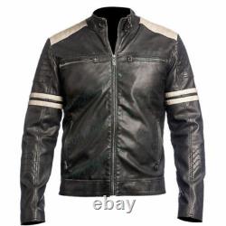Retro1 Distressed Men's Real Leather Cafe Racer Biker Vintage Motorcyle Jacket