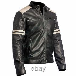 Retro1 Distressed Men's Real Leather Cafe Racer Biker Vintage Motorcyle Jacket