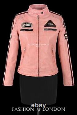 SIZMA Womens Real Leather Jacket Classic Retro Motorcycle Style Vintage Jacket