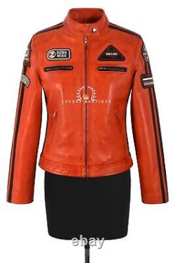 SIZMA Womens Real Leather Jacket Classic Retro Motorcycle Style Vintage Jacket