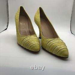 Size 3.5 Yellow DAVINA Genuine Ostrich Exquisite Vintage Design of The 70s