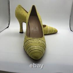 Size 3.5 Yellow DAVINA Genuine Ostrich Exquisite Vintage Design of The 70s