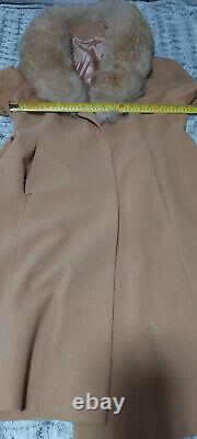 Spiney real fur collar camel wool belted coat limited edition size 12 slim fit
