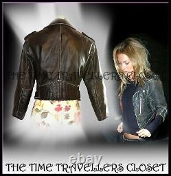 Topshop Kate Moss Icon Crop Black Vintage Aged Leather Biker Jacket UK 12 40 8
