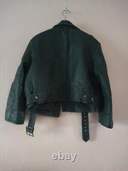 Topshop Kate Moss Vintage Iconic Crop GREEN Aged Leather Biker Jacket UK 14 42