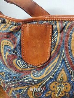 Tribout Shoulder Bag Blue Paisley Design Genuine Leather Made In Italy Vintage