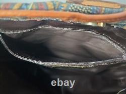 Tribout Shoulder Bag Blue Paisley Design Genuine Leather Made In Italy Vintage