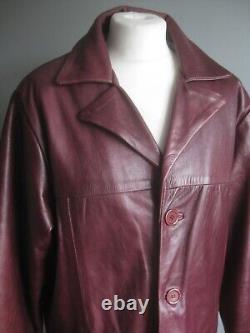VINTAGE OXBLOOD LEATHER COAT 40 trench long jacket real soft MDK heavyweight
