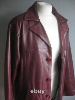 VINTAGE OXBLOOD LEATHER COAT 40 trench long jacket real soft MDK heavyweight