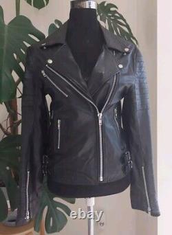 VTG Captaine 100% Genuine Leather Biker Jacket Coat Full Zip Pockets Buckles GRC