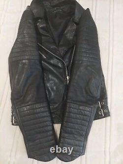 VTG Captaine 100% Genuine Leather Biker Jacket Coat Full Zip Pockets Buckles GRC