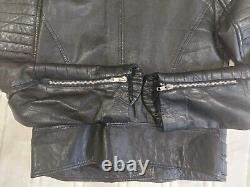 VTG Captaine 100% Genuine Leather Biker Jacket Coat Full Zip Pockets Buckles GRC