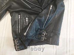 VTG Captaine 100% Genuine Leather Biker Jacket Coat Full Zip Pockets Buckles GRC